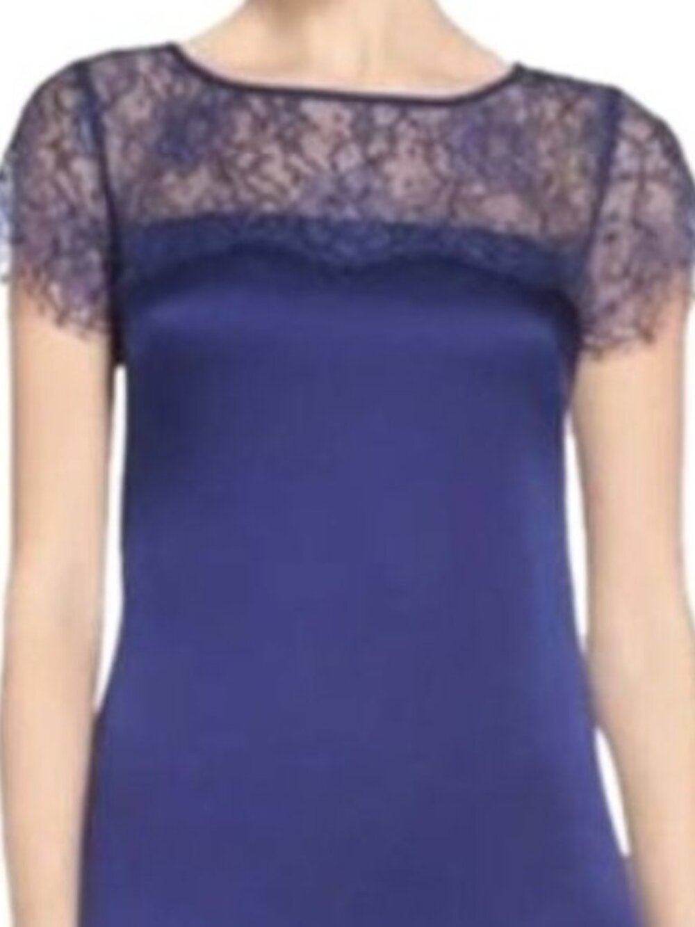 St. John Collections Satin Lace Dress in Navy Size "6" NWOT